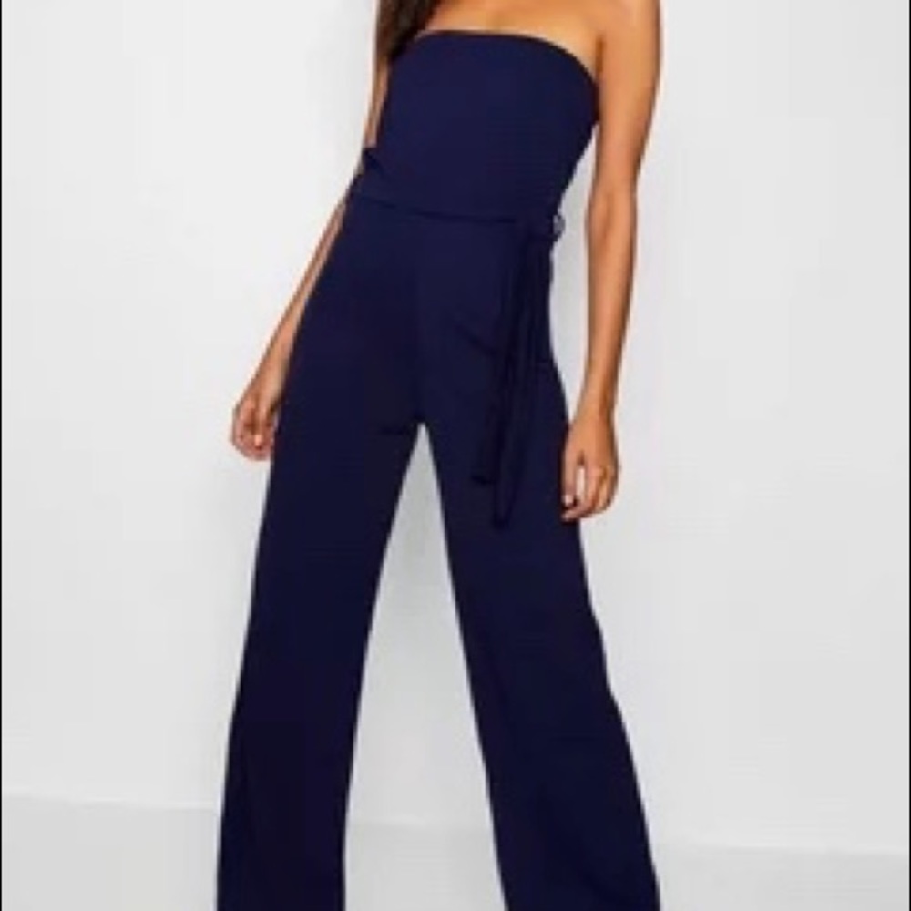 Boohoo Navy Strapless Jumpsuit